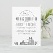 Pittsburgh Wedding | Moderne Deco Skyline Kaart (Staand voorkant)