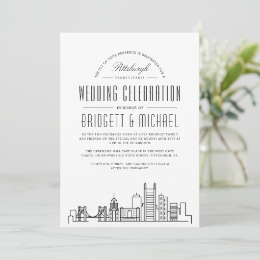 Pittsburgh Wedding | Moderne Deco Skyline Kaart (Staand voorkant)