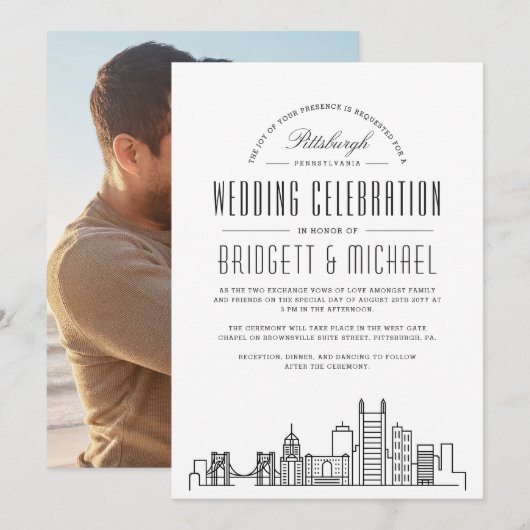 Pittsburgh Wedding | Moderne Deco Skyline Kaart (Voorkant / Achterkant)