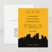 Pittsburgh Wedding Zwart en goud Save the Date Aankondigingskaart (Voorkant / Achterkant)