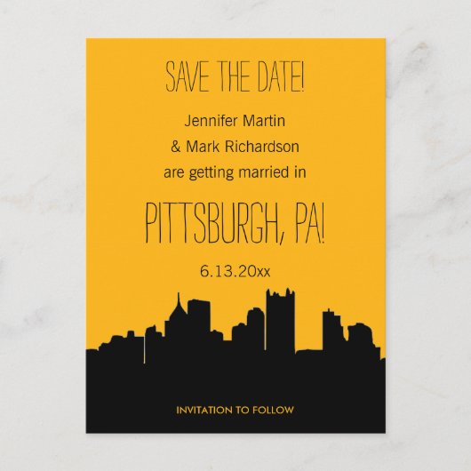 Pittsburgh Wedding Zwart en goud Save the Date Aankondigingskaart (Voorkant)