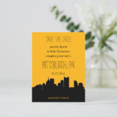 Pittsburgh Wedding Zwart en goud Save the Date Aankondigingskaart (Staand voorkant)