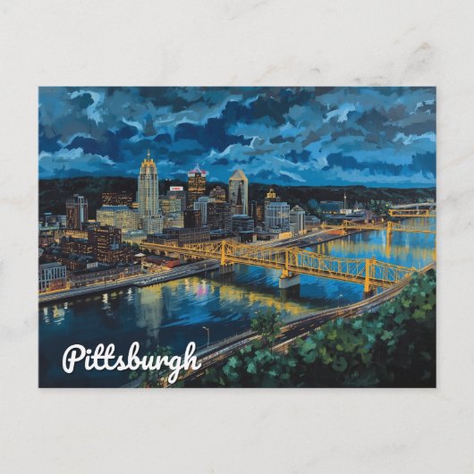 Pittsburgh Yellow Bridges City Art Briefkaart (Voorkant)