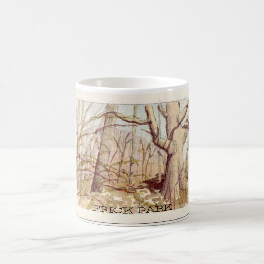 Pittsburgh's Frick Park op een vroege lentedag. Koffiemok (Center)