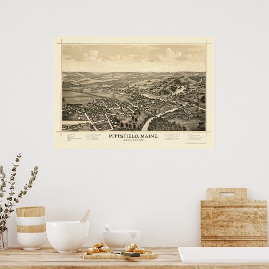 Pittsfield, ME Panorama Map - 1889 Poster (Keuken)