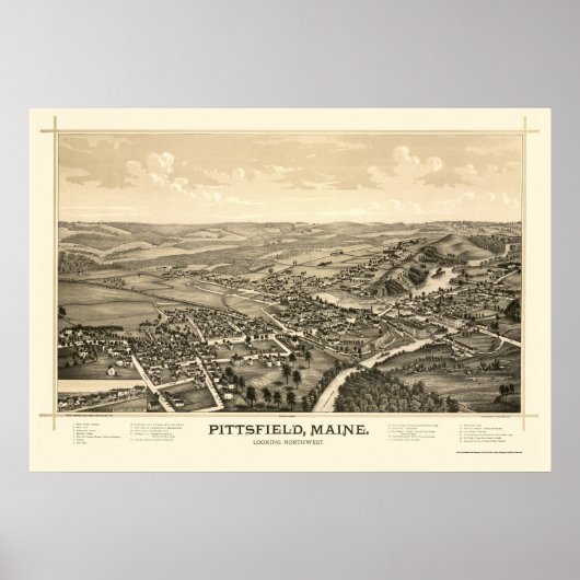 Pittsfield, ME Panorama Map - 1889 Poster (Voorkant)