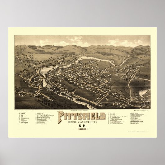 Pittsfield, NH Panoramic Map - 1884 Poster (Voorkant)