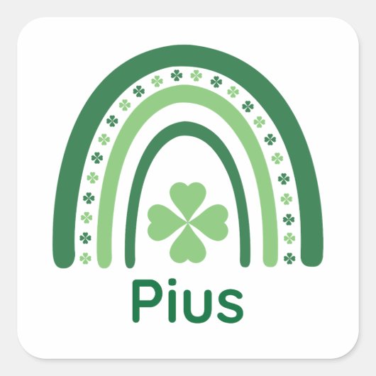 Pius Name Clover Boho Rainbow Vierkante Sticker (Voorkant)