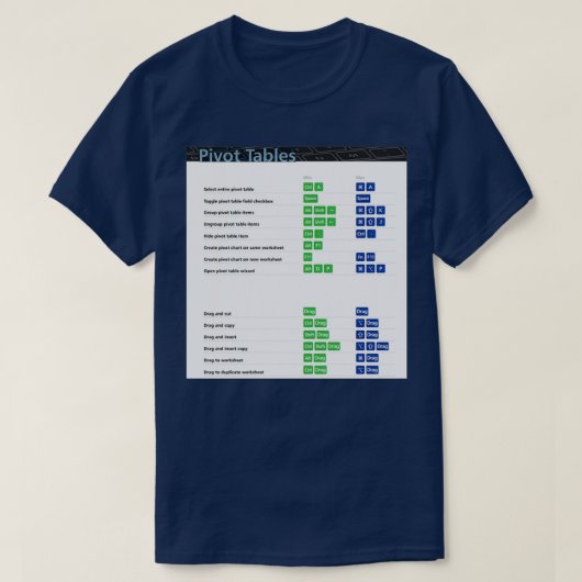 Pivot-tabellen Excel-toetsenbord Sneltoetsen Excel T-shirt (Design voorkant)