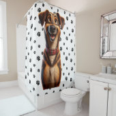 Pixar-geïnspireerd lachende pup douchegordijn (In situ)