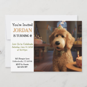 Pixar stijl Goldendoodle verjaardagsuitnodiging Kaart