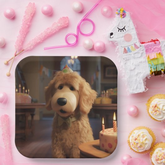 Pixar-Style Goldendoodle Verjaardagspapier Borden Papieren Bordje (Feest)