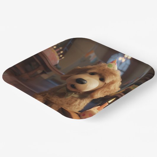 Pixar-Style Goldendoodle Verjaardagspapier Borden Papieren Bordje (Gebogen)
