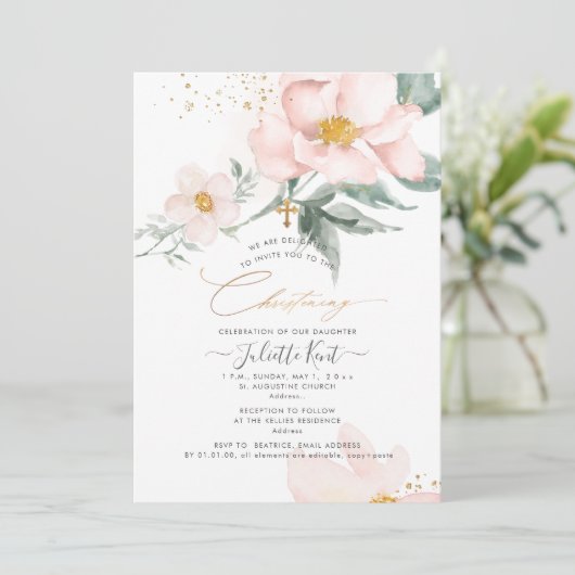 PixDezin H2 Single Petal Blush Rozen Doop Kaart (Staand voorkant)