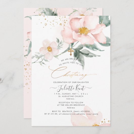 PixDezin H2 Single Petal Blush Rozen Doop Kaart (Voorkant / Achterkant)