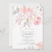 PixDezin Waterverf Blush Sweetpeas Christening Kaart (Voorkant)