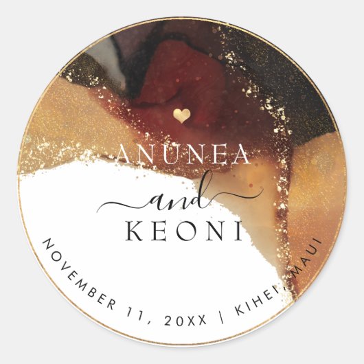 PixDezine Abstract inktalcohol Faux Gold Ronde Sticker (Voorkant)