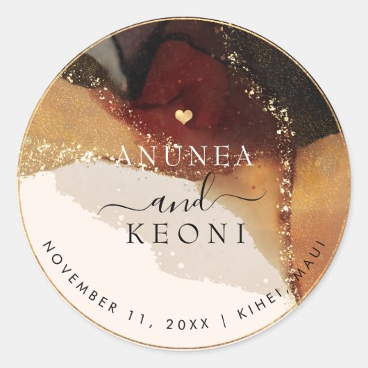 PixDezine Abstract inktalcohol Faux Gold Ronde Sticker (Voorkant)