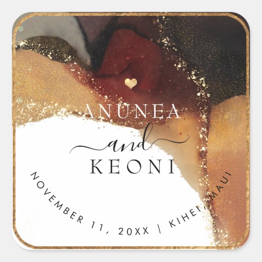 PixDezine Abstract inktalcohol Faux Gold Vierkante Sticker (Voorkant)