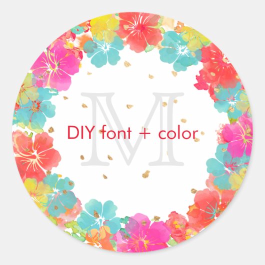 PixDezine Aloha Hibiscus Lei/DIY achtergrond kleur Ronde Sticker (Voorkant)