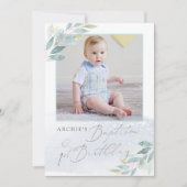 PixDezine Baptism+1st Birthday Waterverf Greenery Kaart (Voorkant)