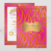 PixDezine Bat Mitzvah/ster van david+zebra strepen Kaart (Voorkant / Achterkant)