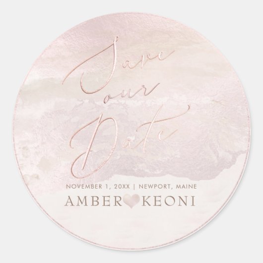PixDezine Beach Iridescent Blush Save Our Date Ronde Sticker (Voorkant)