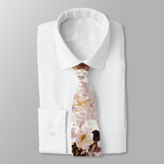 PixDezine Boho H2 Stusty Rozen Burgundy Mums Stropdas (Gebonden)