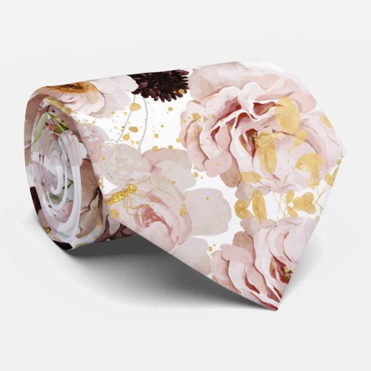 PixDezine Boho H2 Stusty Rozen Burgundy Mums Stropdas (Opgerold)