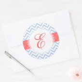 PixDezine chevron/placid blauw/monogram/doe-het-ze Ronde Sticker (Envelop)