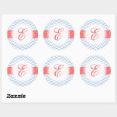 PixDezine chevron/placid blauw/monogram/doe-het-ze Ronde Sticker (Vel)
