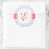 PixDezine chevron/placid blauw/monogram/doe-het-ze Ronde Sticker (Tas)