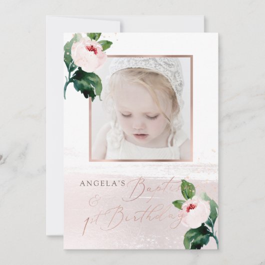 PixDezine Doop+1e B'day Waterverf Blush Rozen Kaart (Voorkant)