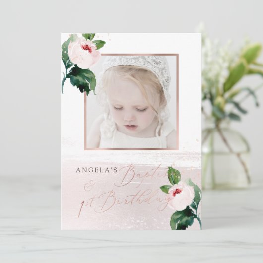 PixDezine Doop+1e B'day Waterverf Blush Rozen Kaart (Staand voorkant)