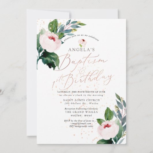 PixDezine Doop+1e B'day Waterverf Blush Rozen Kaart (Achterkant)