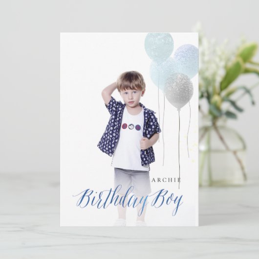 PixDezine ELKE LEEFTIJD, Verjaardag Jongen Ballonn Kaart (Staand voorkant)