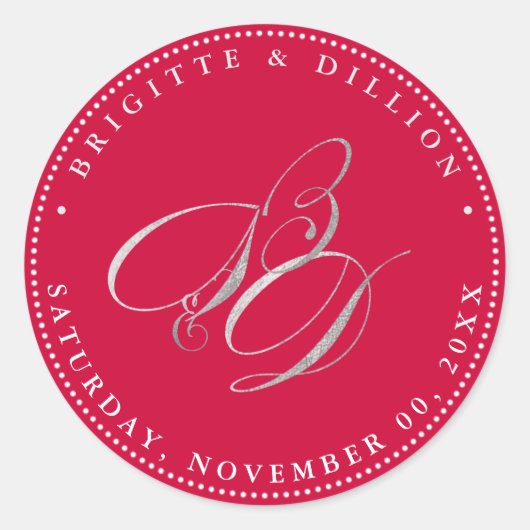 PixDezine Faux zilver Monogram (A-Z) Ronde Sticker (Voorkant)