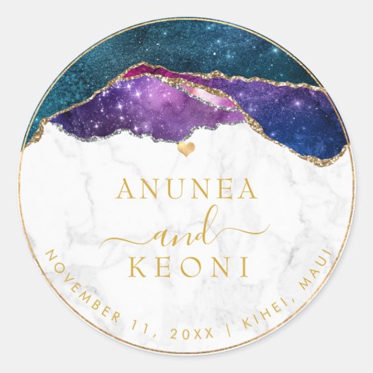 PixDezine Galaxy Agaat Marmer Faux Goud Hart Ronde Sticker (Voorkant)