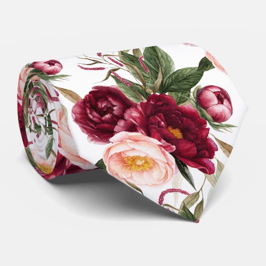 PixDezine H2 Flowers Burgundy Blush Peonies Stropdas (Opgerold)