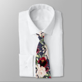 PixDezine H2 Flowers Burgundy Blush Rozen Navy Stropdas (Gebonden)