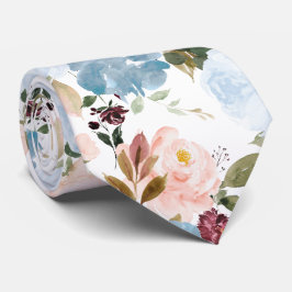 PixDezine H2 Flowers Dusty Blue n Blush Pink Stropdas