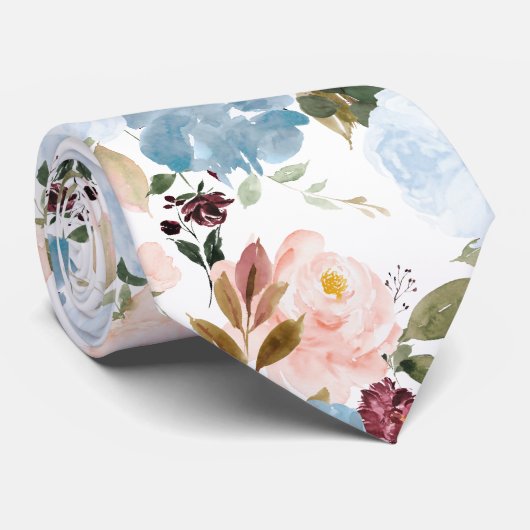 PixDezine H2 Flowers Dusty Blue n Blush Pink Stropdas (Opgerold)