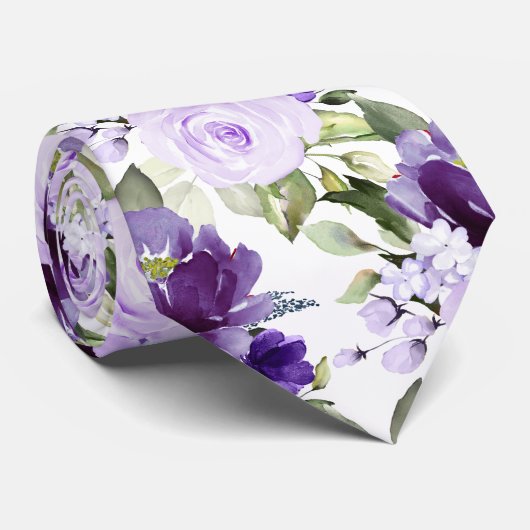 PixDezine H2 Flowers Violet Lila Paarse Rozen Stropdas (Opgerold)
