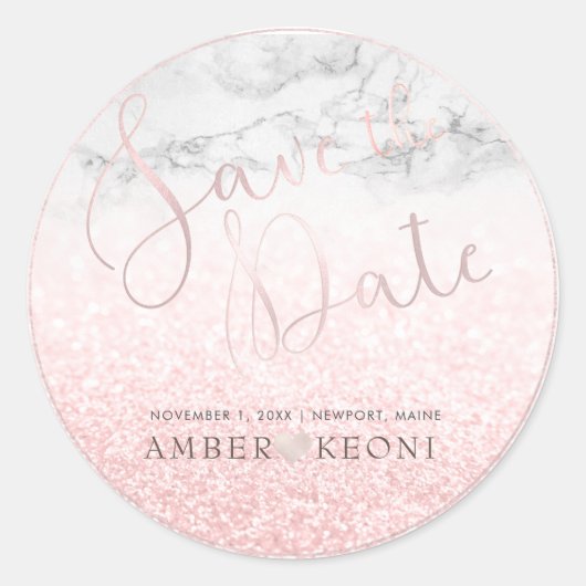 PixDezine Iridescent Blush Pink Save Our Date Ronde Sticker (Voorkant)