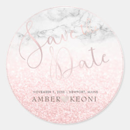 PixDezine Iridescent Blush Pink Save Our Date Ronde Sticker