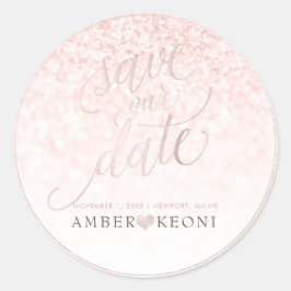PixDezine Iridescent Blush Pink Save Our Date Ronde Sticker