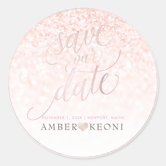 PixDezine Iridescent Blush Pink Save Our Date Ronde Sticker (Voorkant)
