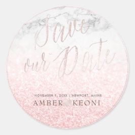 PixDezine Iridescent Blush Pink Save Our Date Ronde Sticker