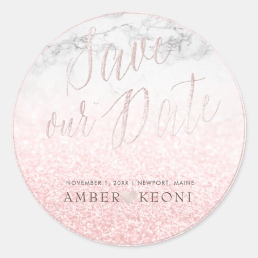 PixDezine Iridescent Blush Pink Save Our Date Ronde Sticker (Voorkant)