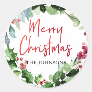 PixDezine Kerst Waterverf Wintergroen Ronde Sticker